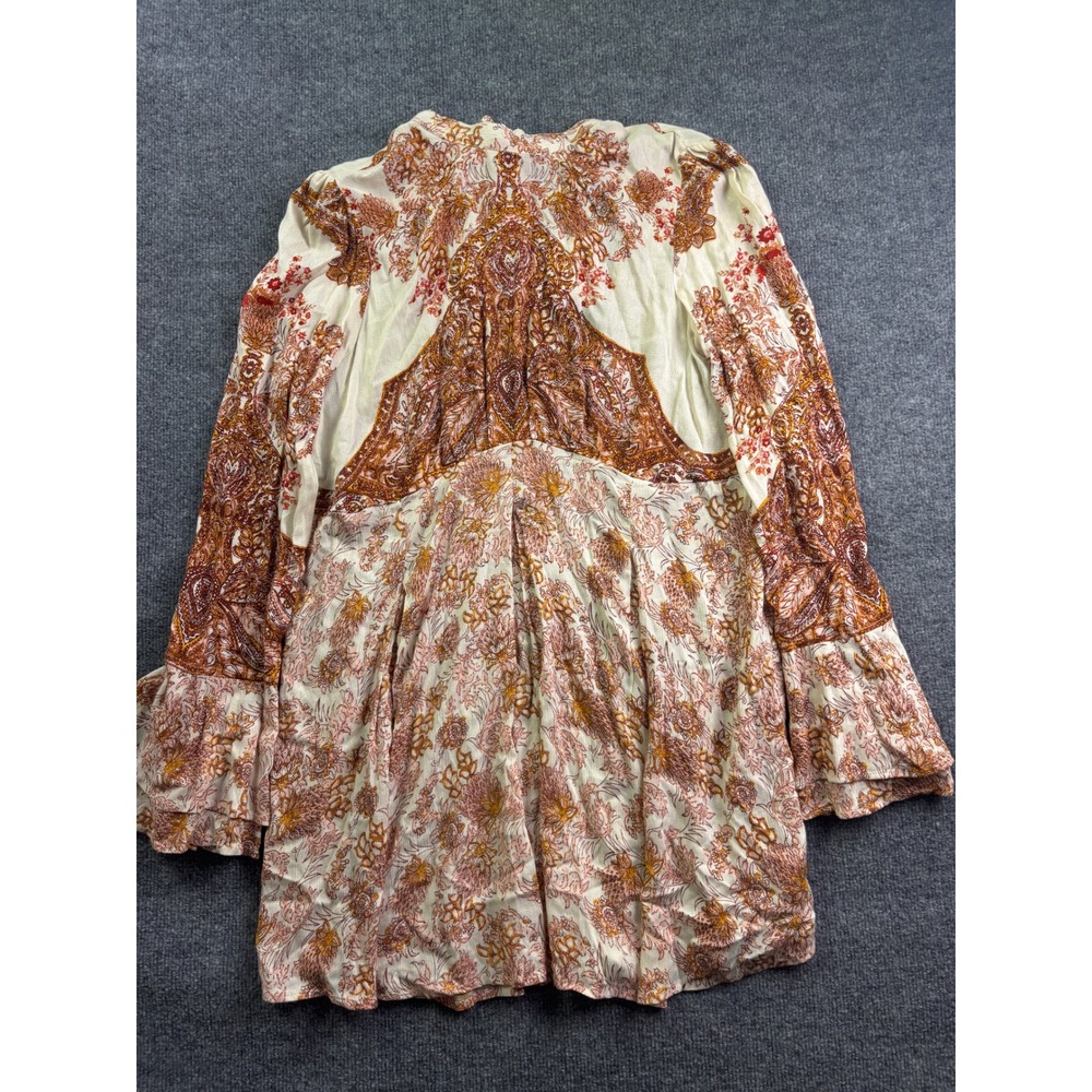 Free People Lady Luck Tunic Top‎ Womens L Ivory Combo Paisley Bell Sleeve NWT